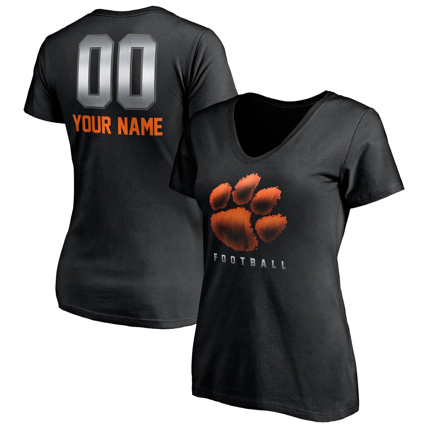 Women's Black Clemson Tigers Personalized Any Name & Number Midnight Mascot V-Neck T-Shirt