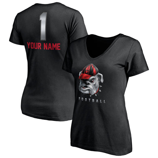 Women's Black Georgia Bulldogs Personalized Any Name Midnight Mascot V-Neck T-Shirt