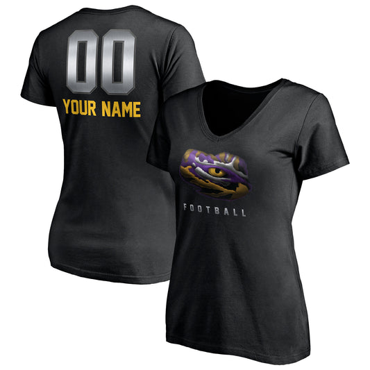 Women's Black LSU Tigers Personalized Any Name & Number Midnight Mascot V-Neck T-Shirt