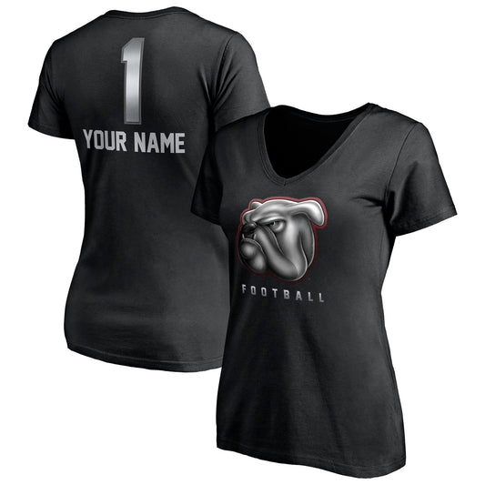 Women's Black Mississippi State Bulldogs Personalized Any Name Midnight Mascot V-Neck T-Shirt