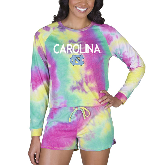 Women's Concepts Sport North Carolina Tar Heels Velodrome Tie-Dye Long Sleeve Top & Shorts Set