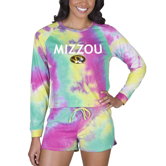 Women's Concepts Sport Missouri Tigers Velodrome Tie-Dye Long Sleeve Top & Shorts Set