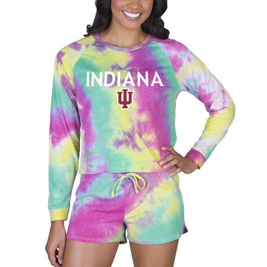 Women's Concepts Sport Indiana Hoosiers Velodrome Tie-Dye Long Sleeve Top & Shorts Set