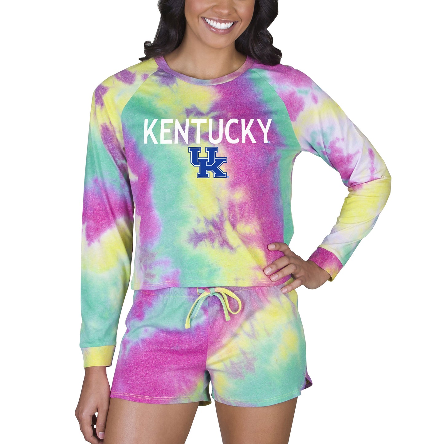 Women's Concepts Sport Kentucky Wildcats Velodrome Tie-Dye Long Sleeve Top & Shorts Set