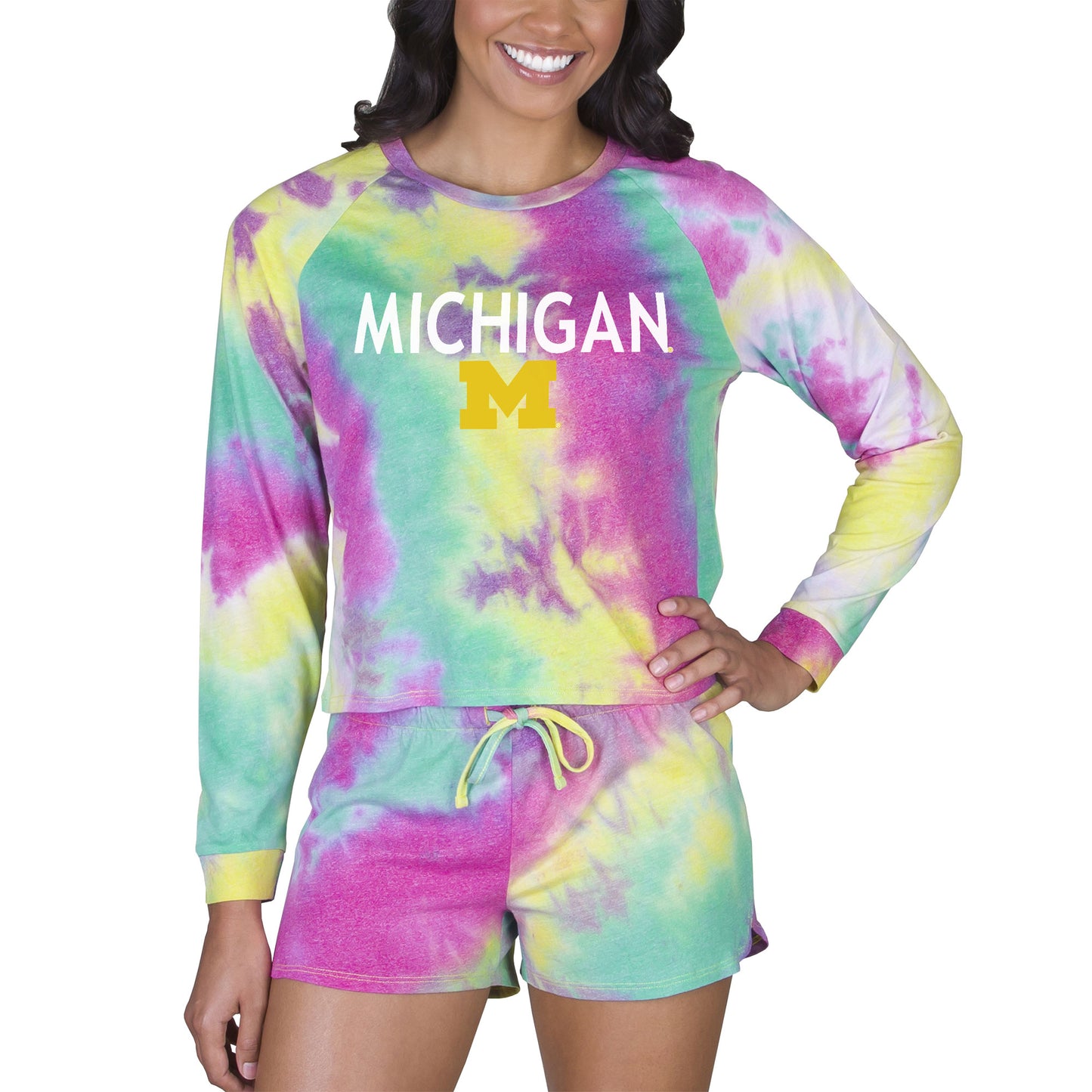 Women's Concepts Sport Michigan Wolverines Velodrome Tie-Dye Long Sleeve Top & Shorts Set