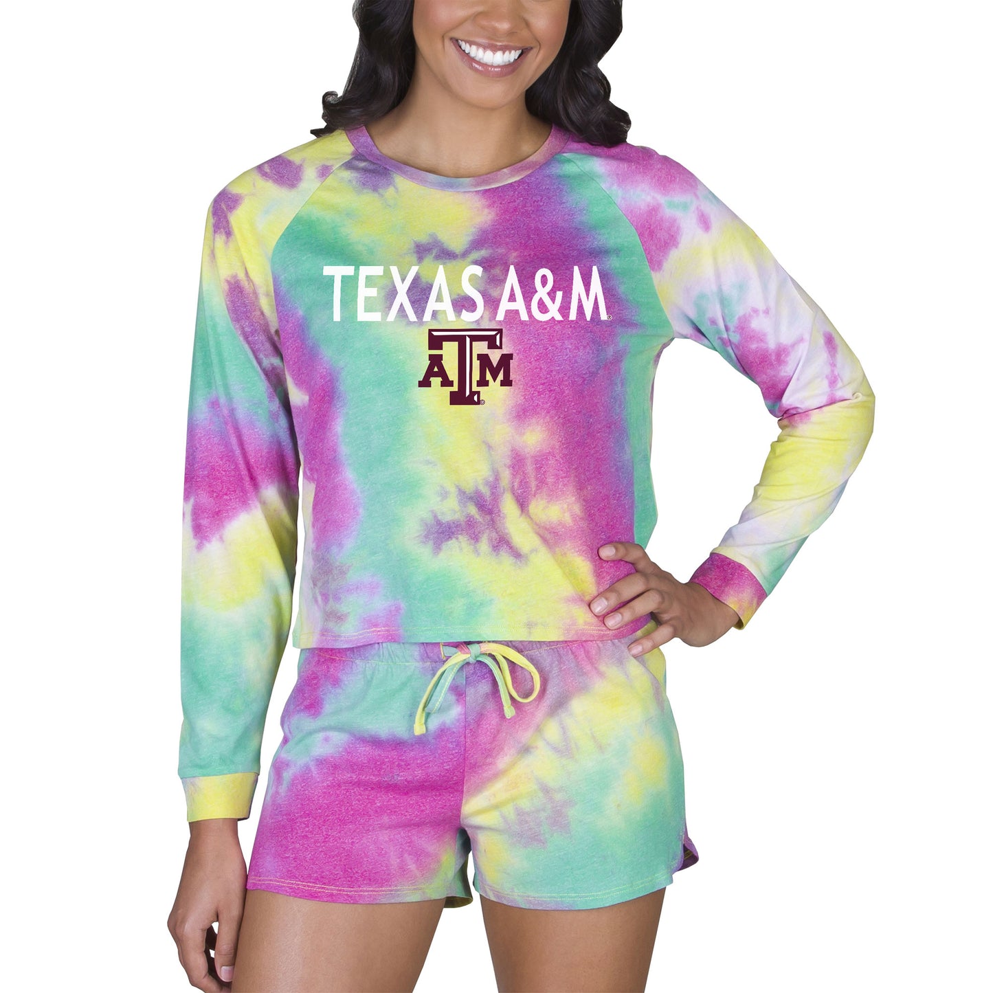 Women's Concepts Sport Texas A&M Aggies Velodrome Tie-Dye Long Sleeve Top & Shorts Set