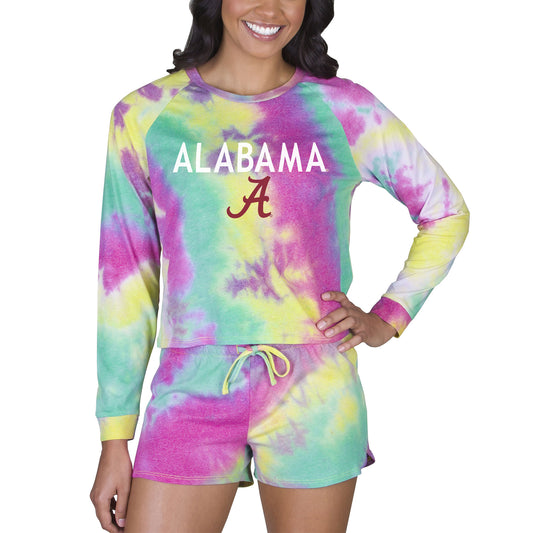 Women's Concepts Sport Alabama Crimson Tide Velodrome Tie-Dye Long Sleeve Top & Shorts Set