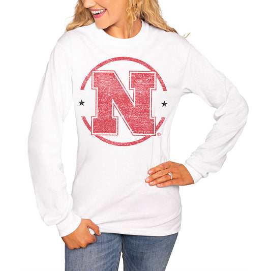 Women's White Nebraska Huskers End Zone Long Sleeve T-Shirt