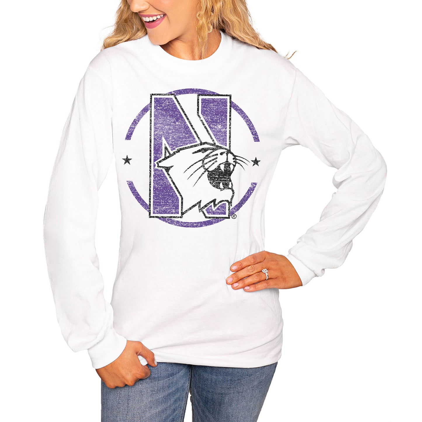 Women's White Northwestern Wildcats End Zone Long Sleeve T-Shirt