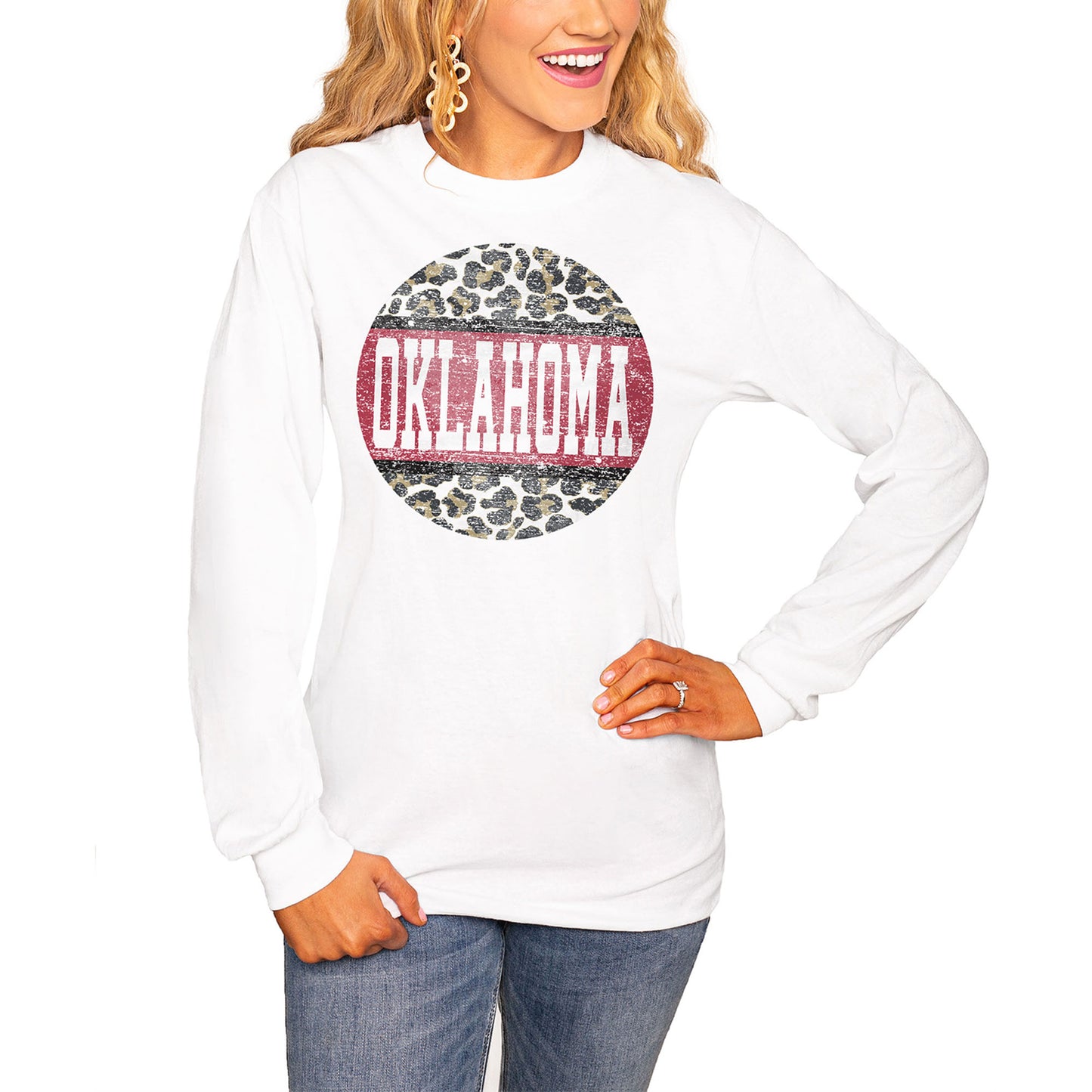 Women's White Oklahoma Sooners Scoop & Score Long Sleeve T-Shirt