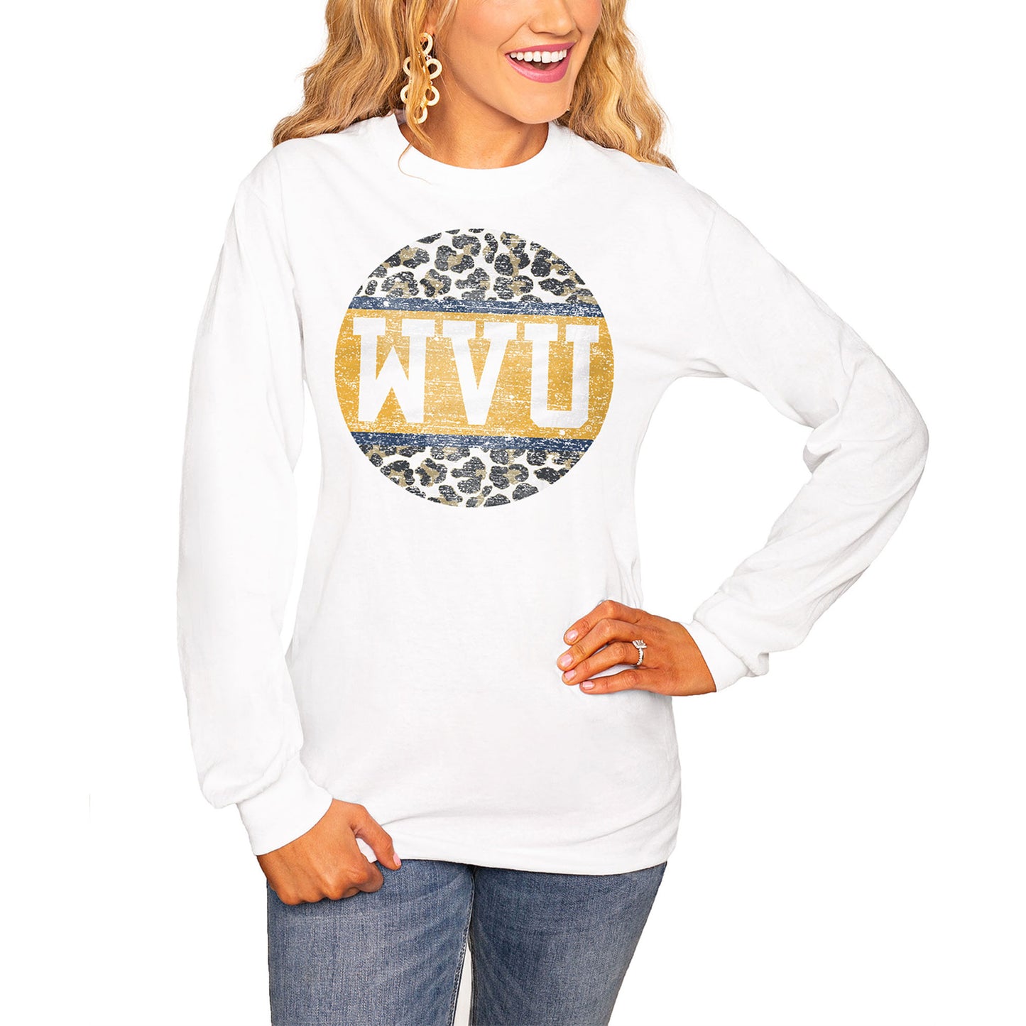 Women's White West Virginia Mountaineers Scoop & Score Long Sleeve T-Shirt