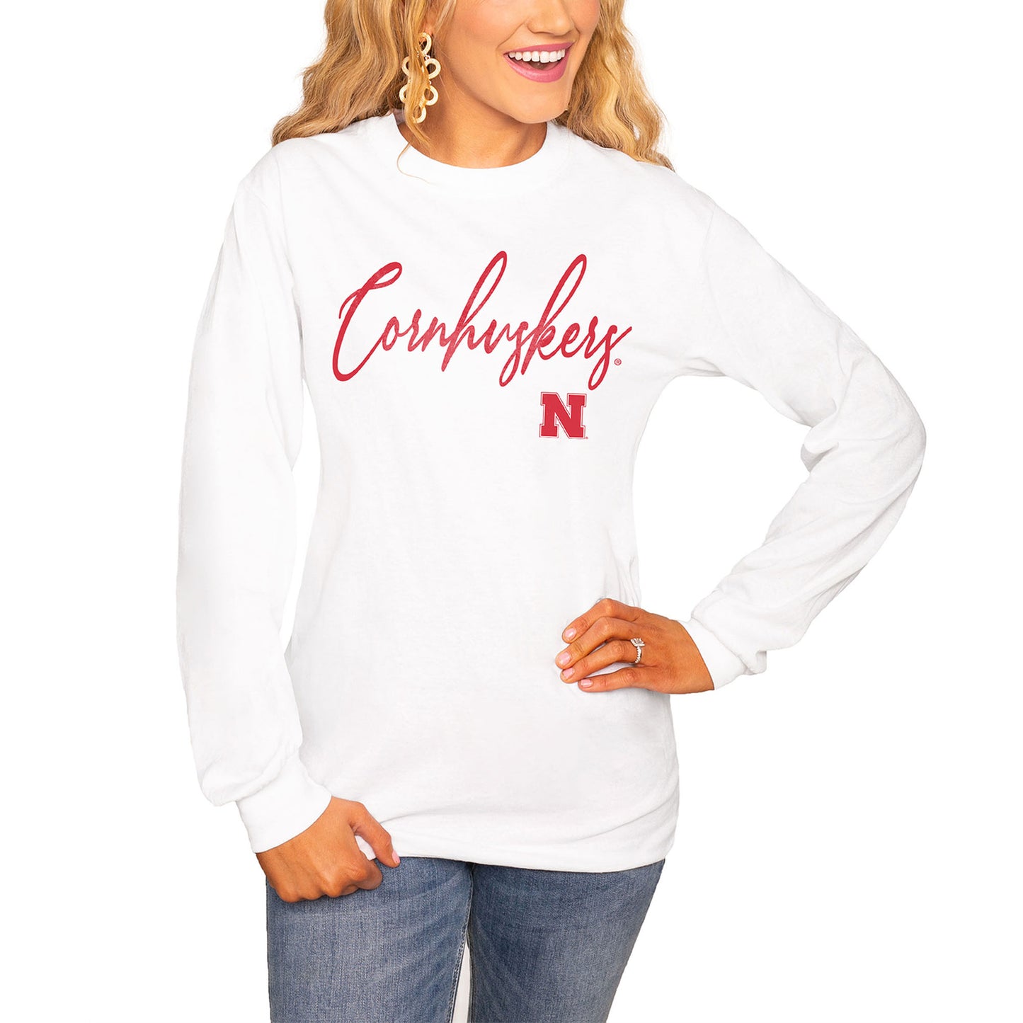 Women's White Nebraska Huskers Win the Day Long Sleeve T-Shirt