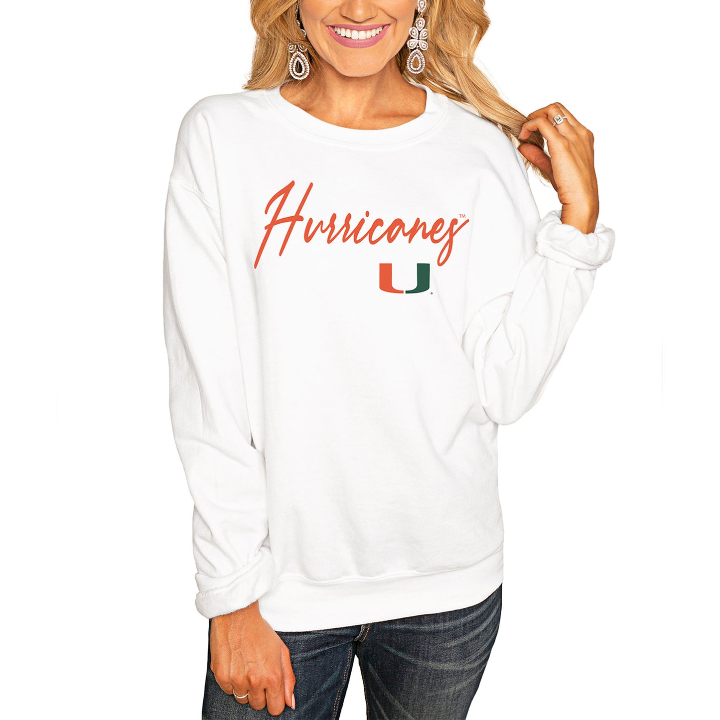 Women's White Miami Hurricanes Win the Day Pullover Sweatshirt