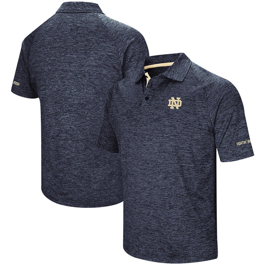 Men's Colosseum Heathered Navy Notre Dame Fighting Irish Down Swing Raglan Polo