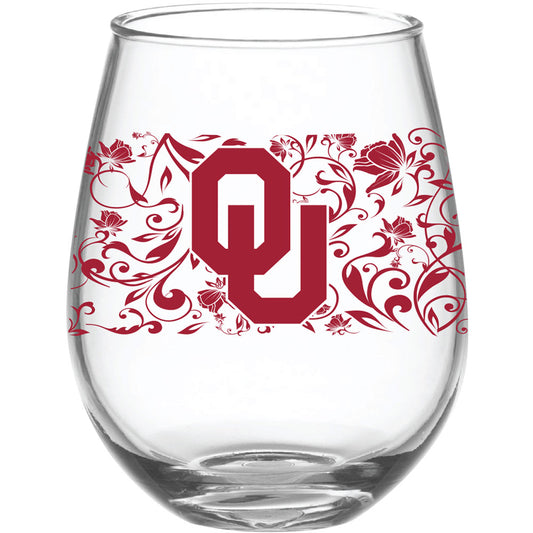 Oklahoma Sooners 15oz. Floral Stemless Wine Glass