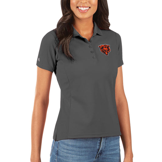 Women's Antigua Gray Chicago Bears Bear Head Legacy Pique Polo