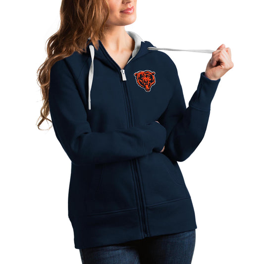 Women's Antigua Navy Chicago Bears Bear Head Victory Full-Zip Hoodie