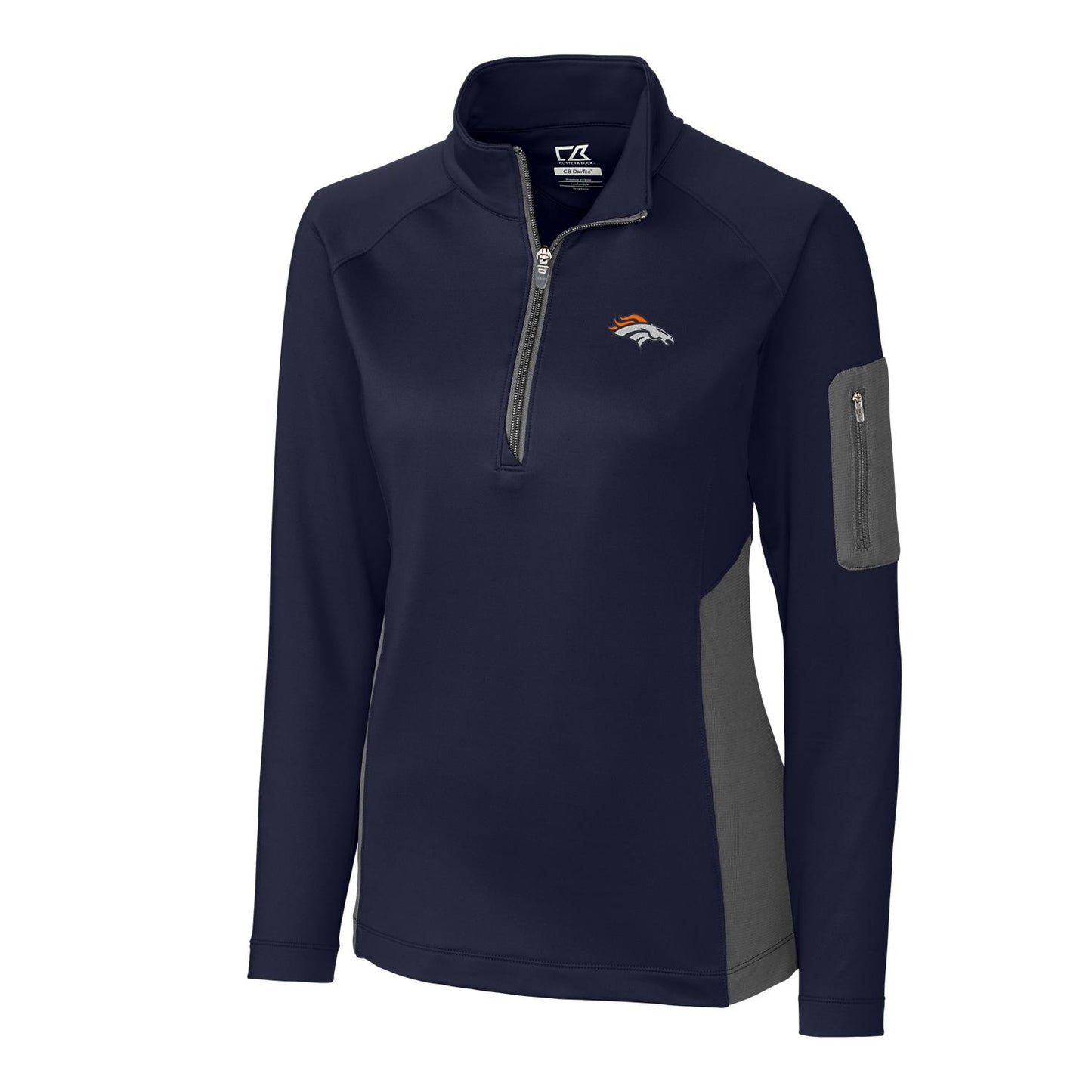 Women's Cutter & Buck Navy Denver Broncos Shaw Hybrid Half-Zip Pullover Jacket