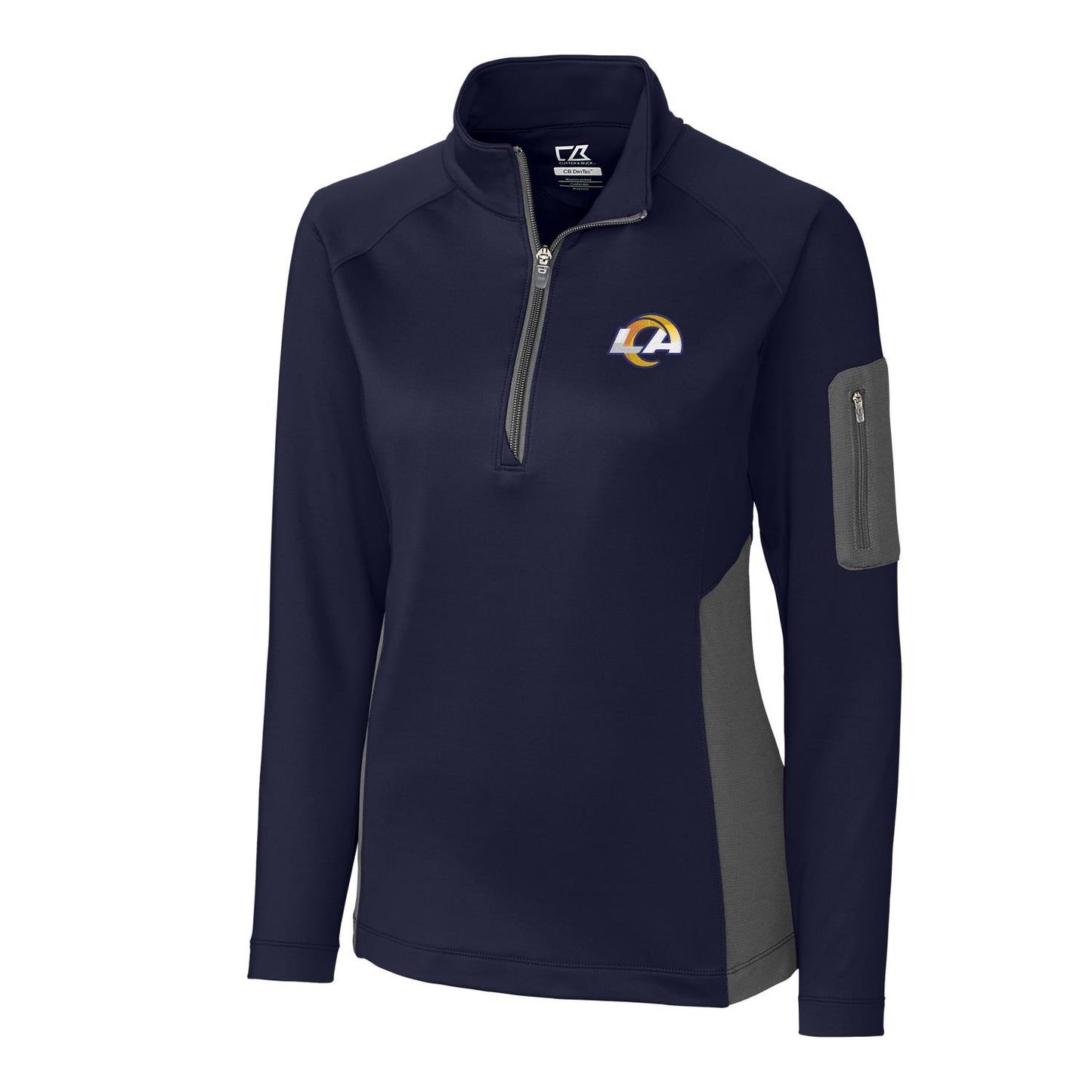 Women's Cutter & Buck Navy Los Angeles Rams Shaw Hybrid Half-Zip Pullover Jacket