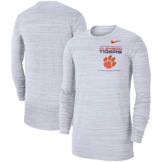 Men's Nike White Clemson Tigers 2021 Sideline Velocity Performance Long Sleeve T-Shirt