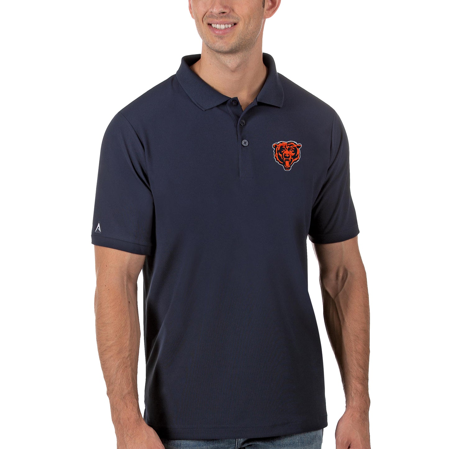 Men's Antigua Navy Chicago Bears Bear Head Legacy Pique Polo