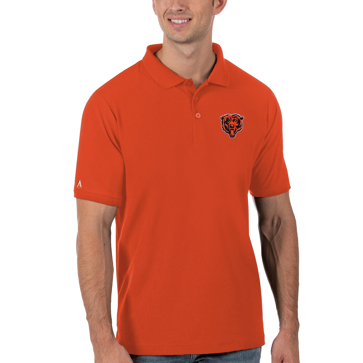 Men's Antigua Orange Chicago Bears Bear Head Legacy Pique Polo