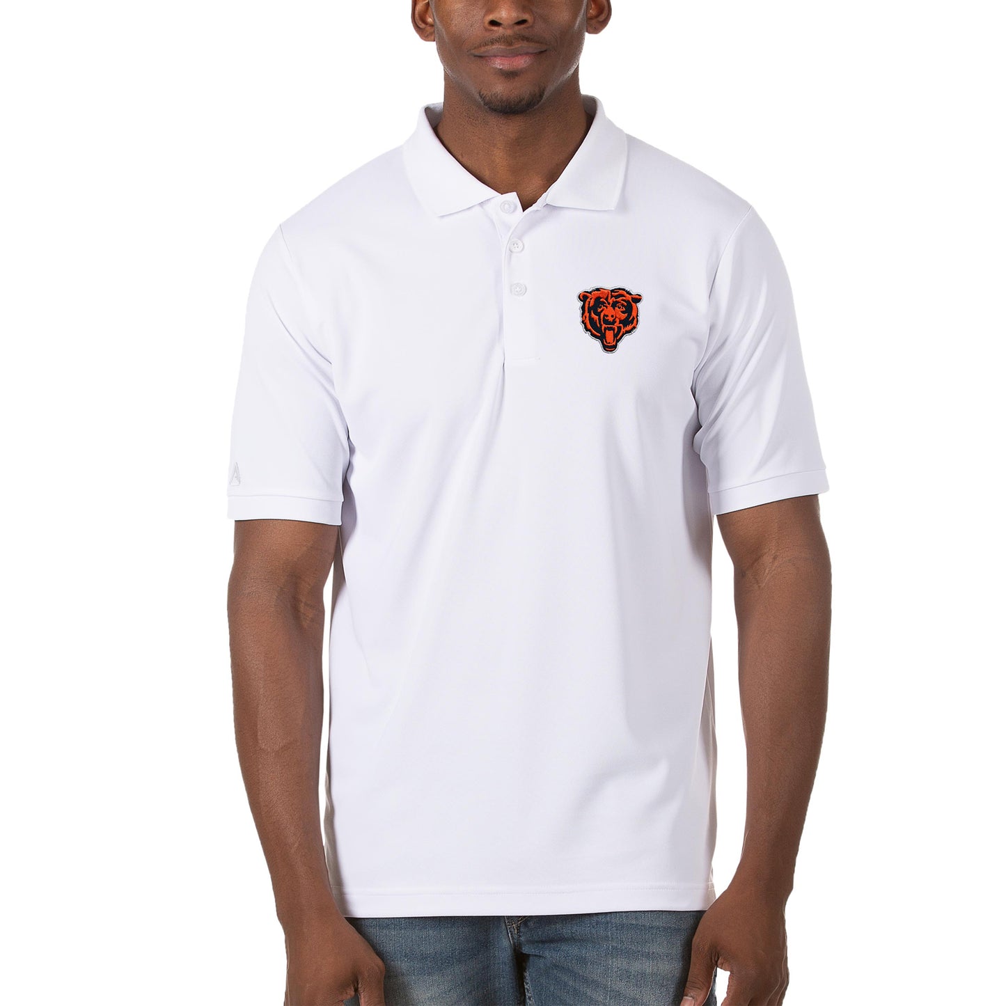 Men's Antigua White Chicago Bears Bear Head Legacy Pique Polo