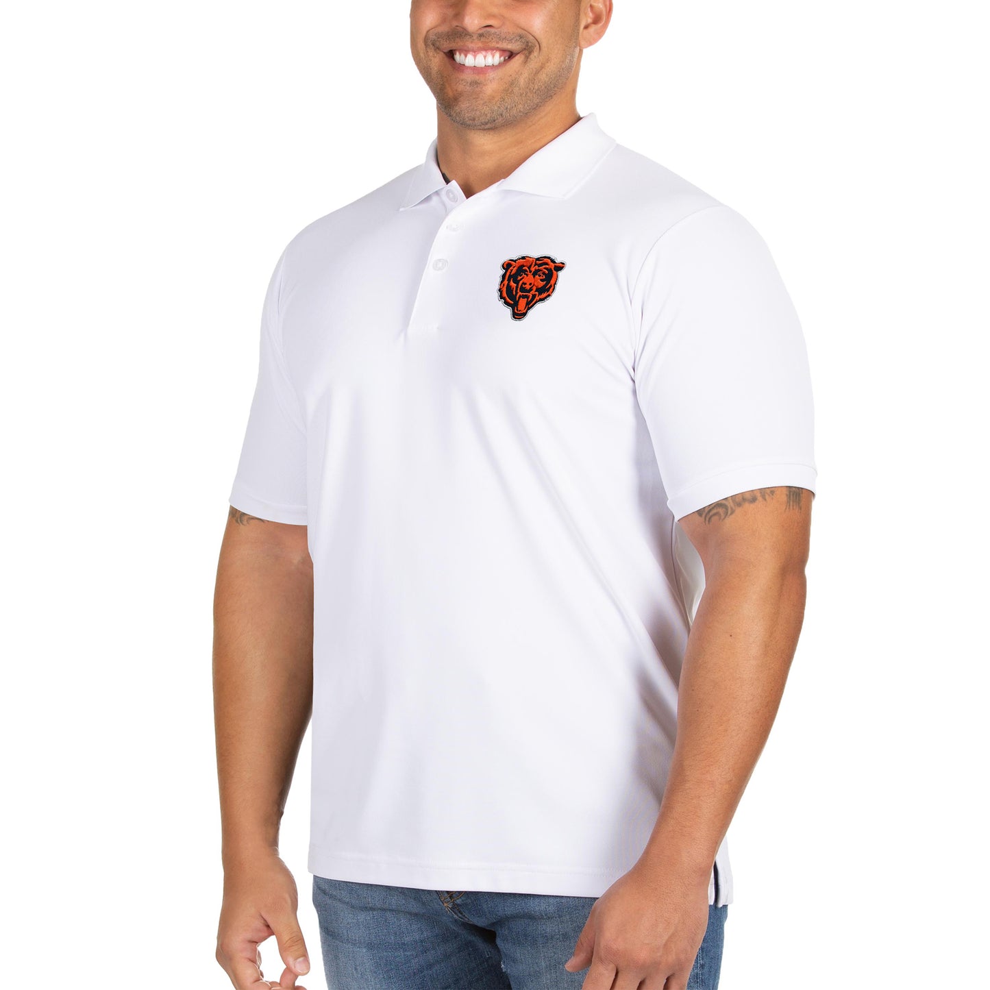 Men's Antigua White Chicago Bears Big & Tall Bear Head Legacy Pique Polo