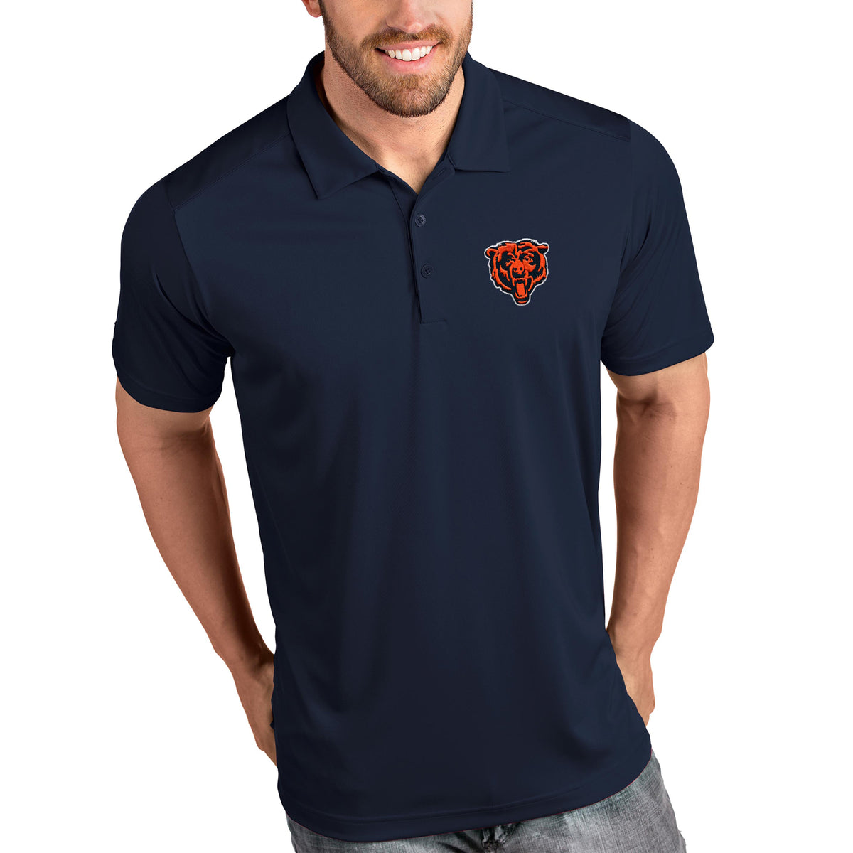 Men's Antigua Navy Chicago Bears Bear Head Tribute Polo