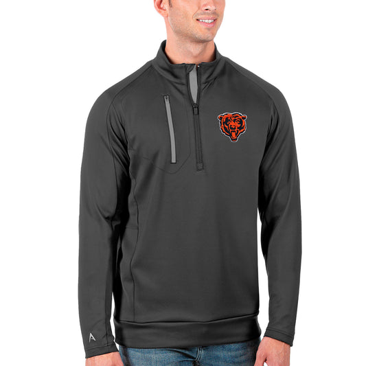 Men's Antigua Charcoal/Silver Chicago Bears Bear Head Generation Quarter-Zip Pullover Jacket