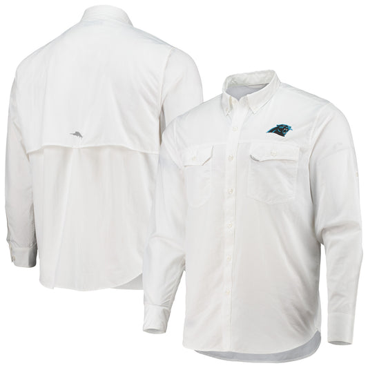 Men's Tommy Bahama White Carolina Panthers Reel Deel IslandZone Long Sleeve Button-Down Shirt