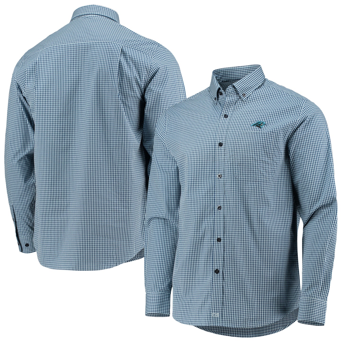 Men's Cutter & Buck Blue Carolina Panthers Anchor Gingham Long Sleeve Button-Up Shirt