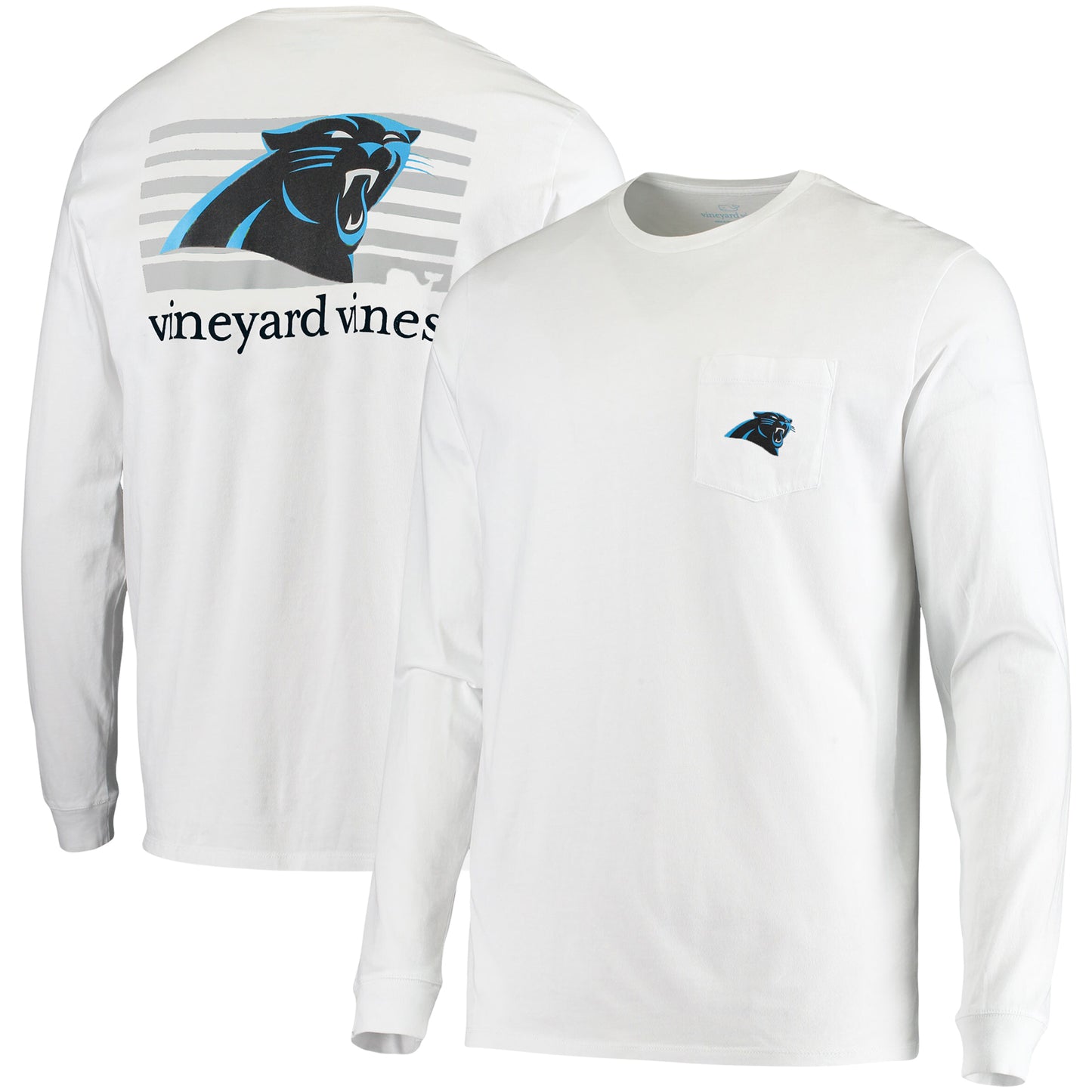 Men's Vineyard Vines White Carolina Panthers Block Stripe Long Sleeve T-Shirt