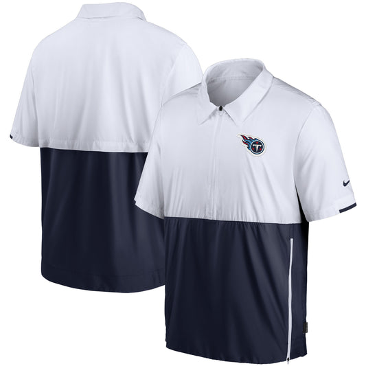 Men's Nike White/Navy Tennessee Titans Sideline Coaches Half-Zip Short Sleeve Jacket