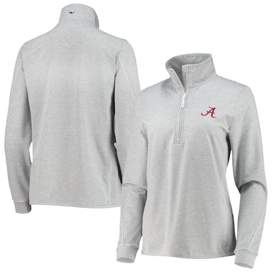 Women's Vineyard Vines White/Heather Gray Alabama Crimson Tide Striped Shep Shirt Half-Zip Pullover Top