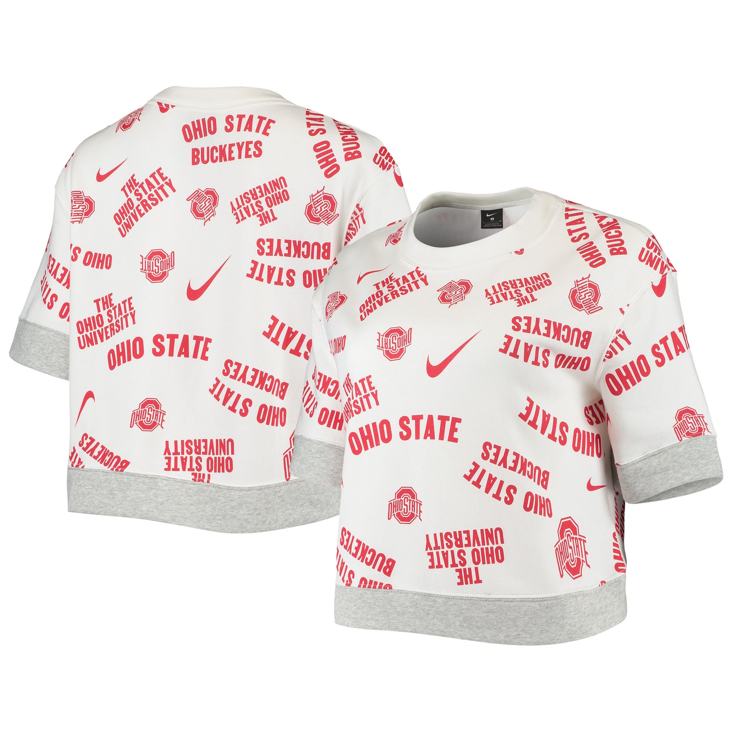 Women's Nike White/Heathered Gray Ohio State Buckeyes Allover Print Trend Cropped Tri-Blend T-Shirt