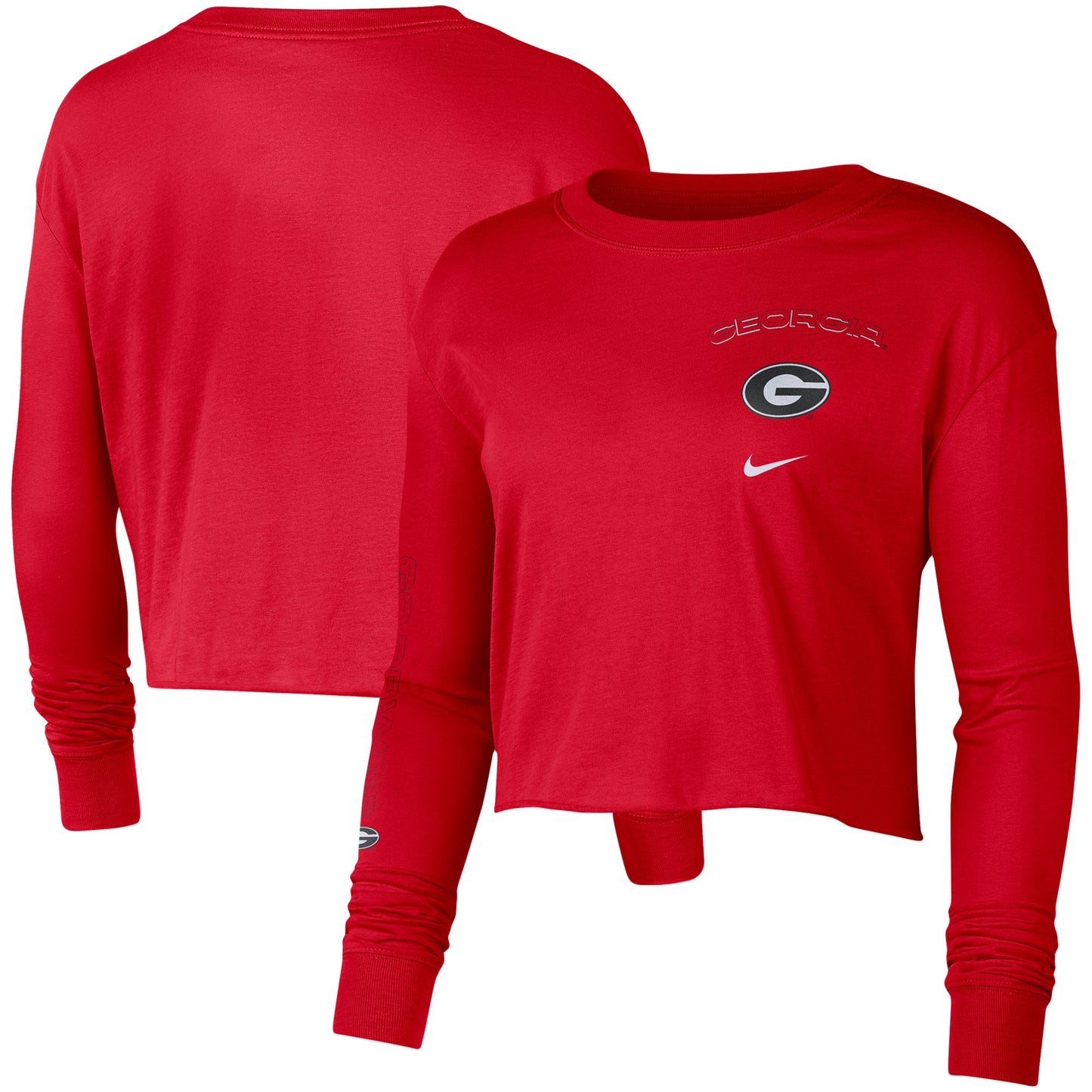 Women's Nike Red Georgia Bulldogs 2-Hit Cropped Long Sleeve T-Shirt