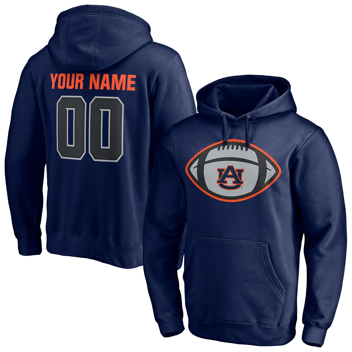 Men's Navy Auburn Tigers Game Ball Football Personalized Name & Number Pullover Hoodie