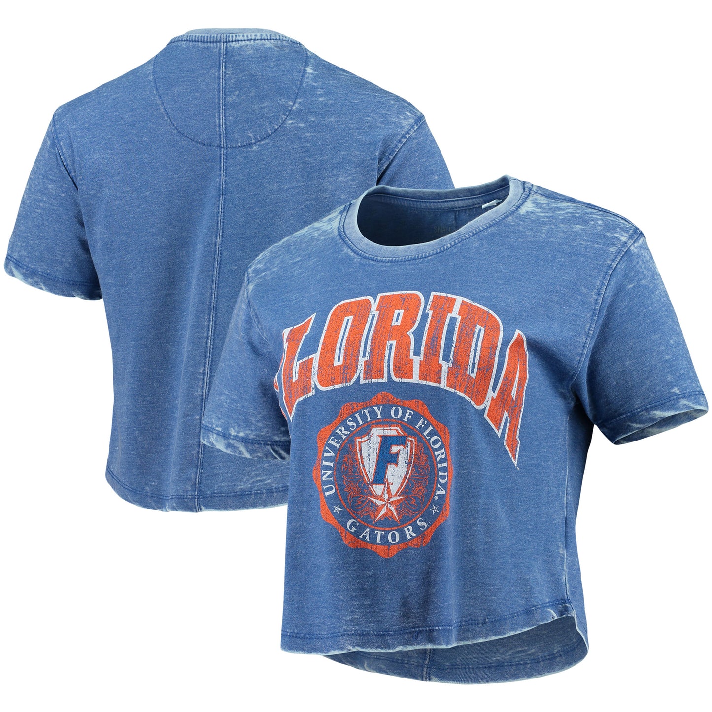 Women's Pressbox Royal Florida Gators Edith Vintage Burnout Crop T-Shirt