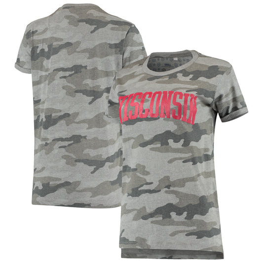 Women's Pressbox Camo Wisconsin Badgers T-Shirt