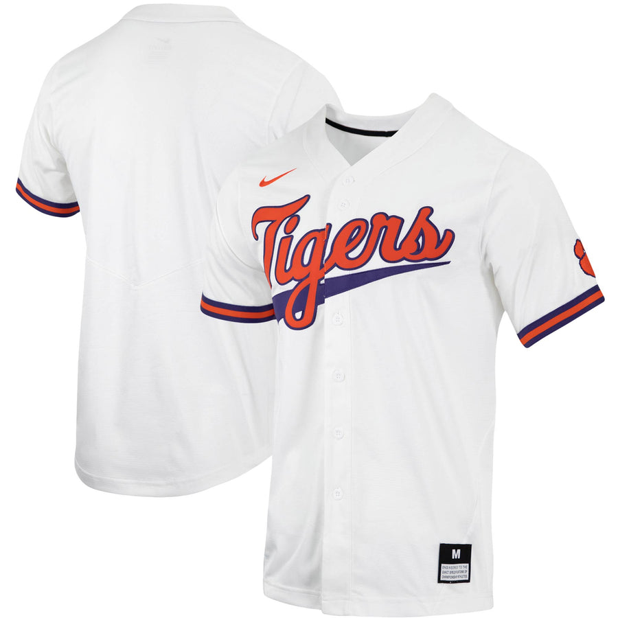 Men's Nike White Clemson Tigers Replica Full-Button Baseball Jersey