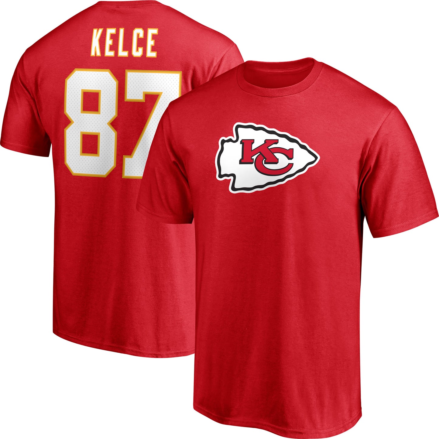 Men's Fanatics Travis Kelce Red Kansas City Chiefs Player Icon Name & Number T-Shirt