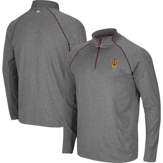 Men's Colosseum Heathered Charcoal Arizona State Sun Devils Robert Raglan Quarter-Zip Jacket