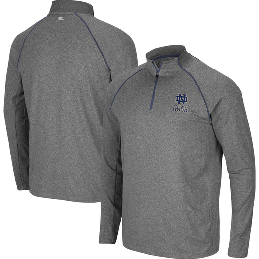 Men's Colosseum Heathered Charcoal Notre Dame Fighting Irish Robert Raglan Quarter-Zip Jacket