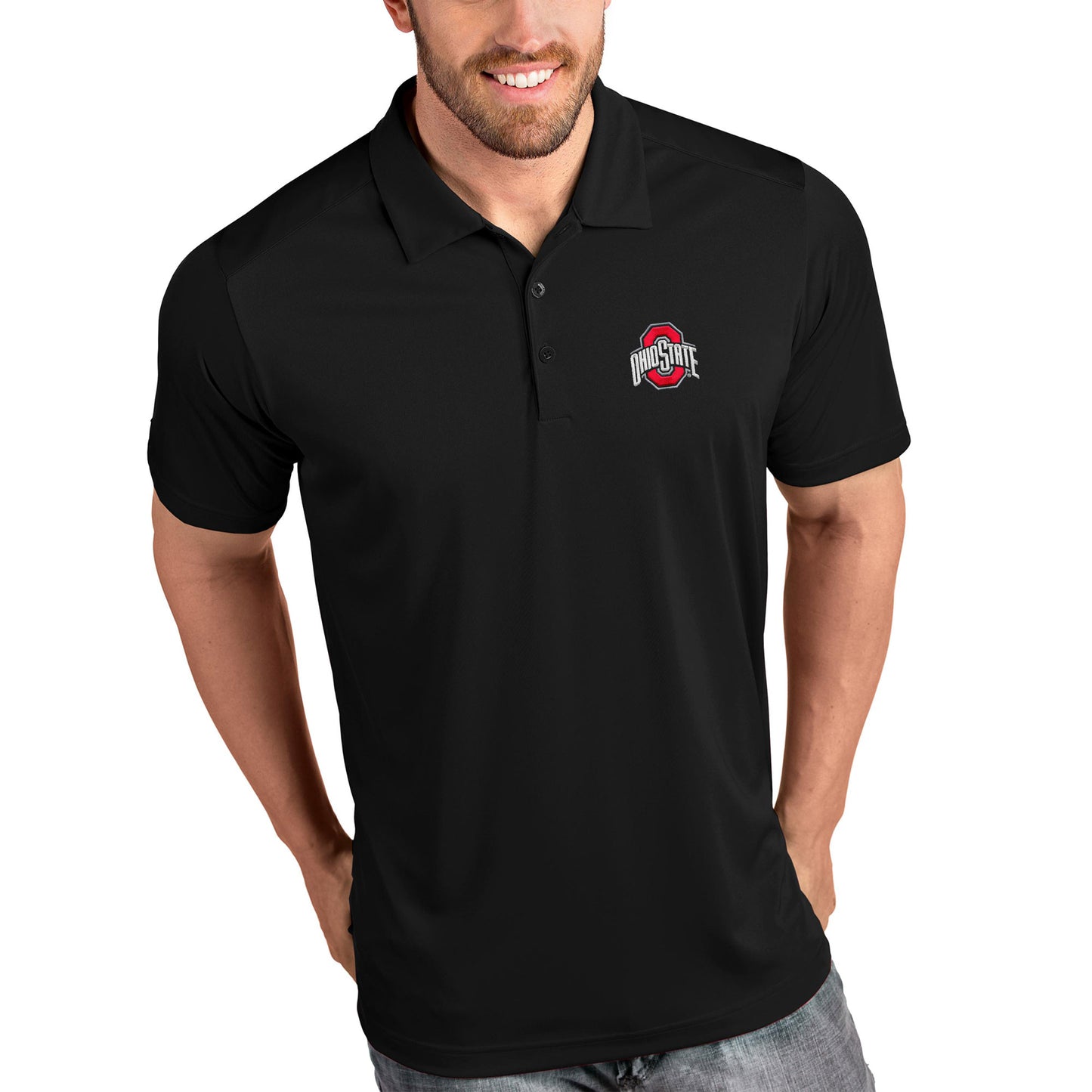 Men's Antigua Black Ohio State Buckeyes Tribute Polo