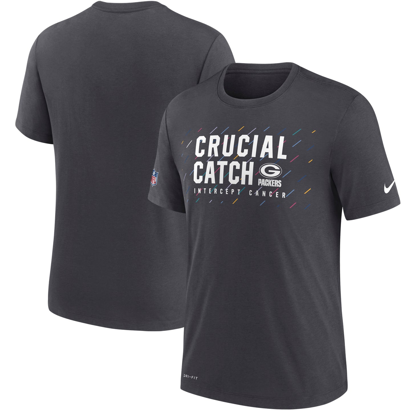 Men's Nike Charcoal Green Bay Packers NFL Crucial Catch Performance T-Shirt