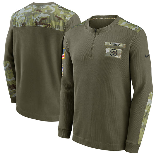 Men's Nike Olive Pittsburgh Steelers Salute To Service Henley Long Sleeve Thermal Top