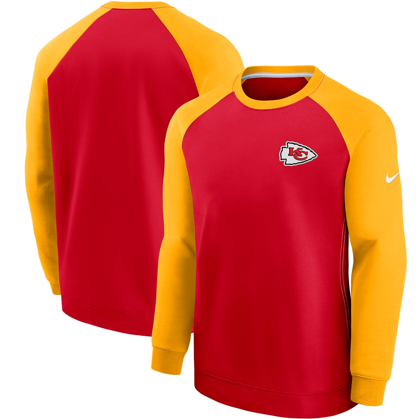 Men's Nike Red/Gold Kansas City Chiefs Historic Raglan Crew Performance Sweater
