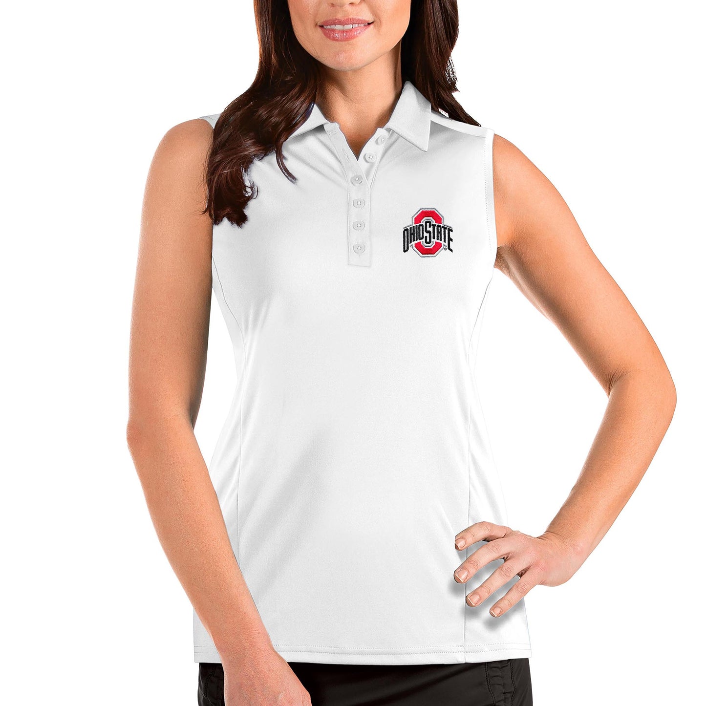 Women's Antigua White Ohio State Buckeyes Tribute Sleeveless Polo