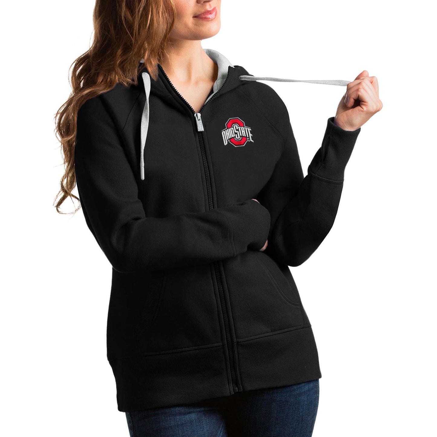 Women's Antigua Black Ohio State Buckeyes Victory Full-Zip Hoodie